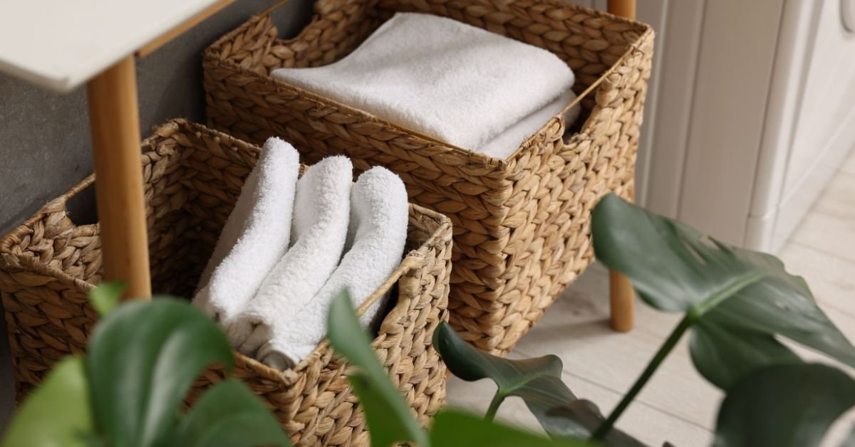 Two baskets with towells
